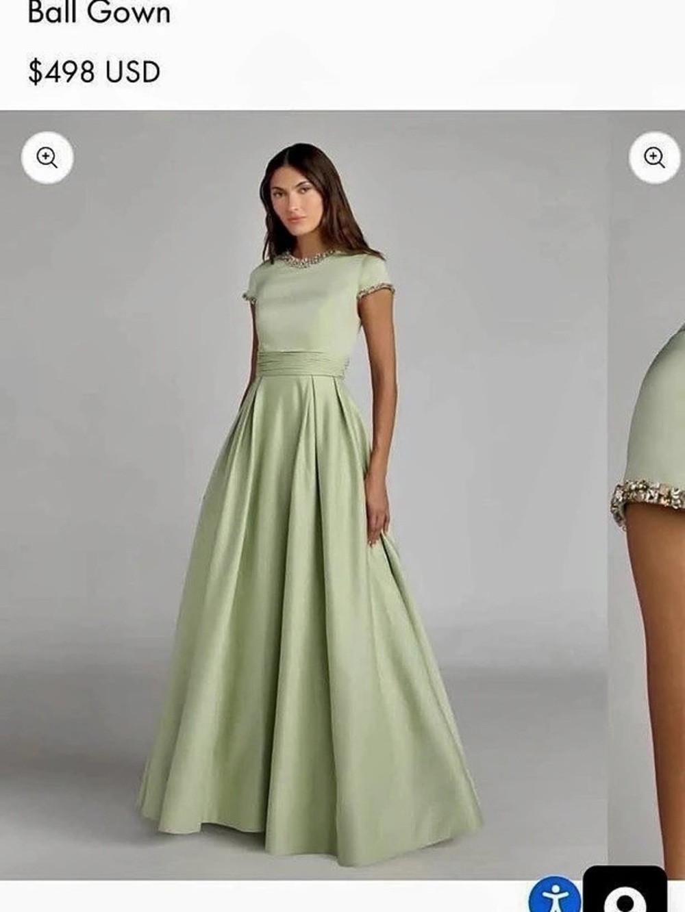 NWT! Mac Duggal Petite Green Embellished Satin Cap Sleeve Ball Gown